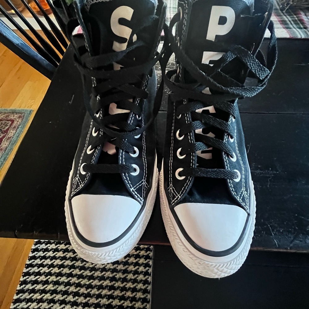 Black High-Top Sneakers with Smooth Upper and White Sole